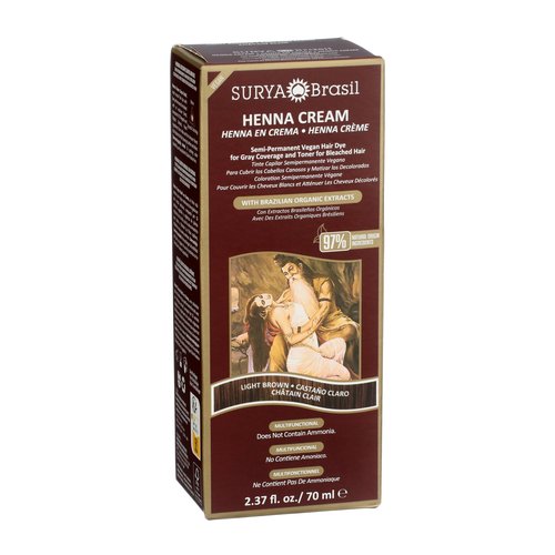 Surya Brasil Henna Cream Light Brown - 97% Natural Ingredients, Vegan, Cruelty-Free, Eco-Friendly, Semi-Permanent Hair Color, Deep Hydration & Shine, 2.37 oz