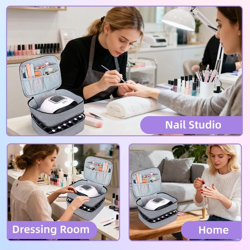 ALSLEA Nail Polish Organizer Holds 30 Bottles (15ml - 0.5 fl.oz) Double-layer Gel Nail Polish Kit Carrying Case, Nail Holder for Nail Lamp, Portable Nail Organizer and Storage for Nail Supplies (Gray)