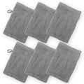 Homewear High Rise Stripe 6 Pack 6 x 8.5 Wash Mitt Set, Low Twist, Highly Absorbent, Gentle Hand and Face Cloth, European Style with Loop, Grey