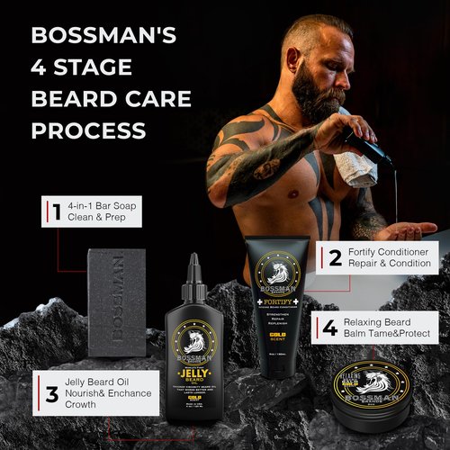 Bossman 4-in-1 Charcoal Soap Bar (4 oz) – Bar Soap for Men – All-Natural Beard Wash, Shampoo, Body Wash & Shaving Solution – Lavender & Patchouli Scent