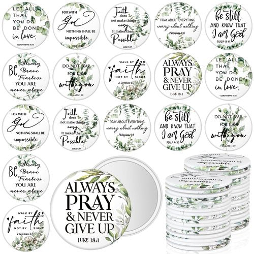 GlikCeil 54 Pcs Easter Christian Gifts Compact Mirrors Bulk Inspirational Bible Verse Mini Pocket Makeup Mirror for Coworkers Employees Team Church Party Favors Sunday School Women's History Month