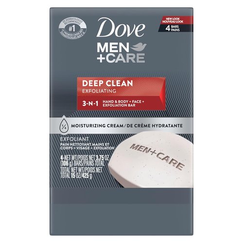 Dove Men+Care Bar Soap - Deep Clean & Moisturizing Formula | 4 Bars, 3.75 oz Each