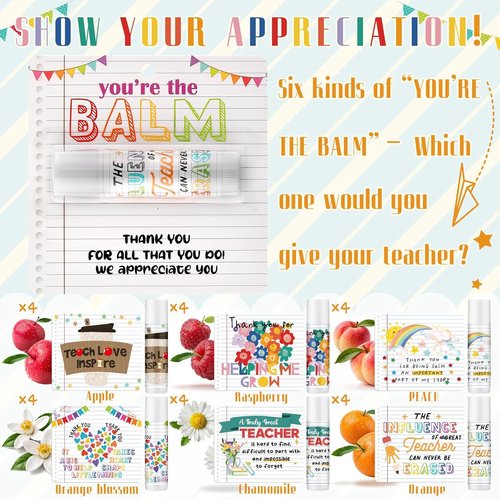 Loopeer Lip Balm Gift Set - 24 Pcs Teacher Appreciation Week Presents | You Are the Balm Theme