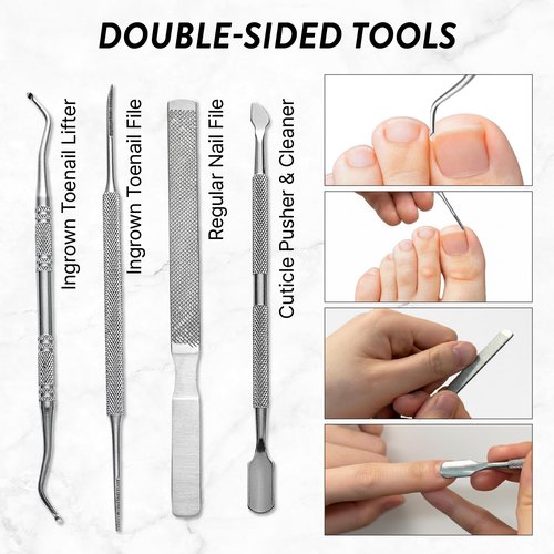 MAVIÉ Ingrown Toenail Clippers for Seniors Thick Toenails, 7 Pcs Heavy Duty Large Pedicure Toe Nail Clipper Set with Wide Opening, Includes Nail Cutter, File, Lifter, Cuticle Pusher, Travel Case