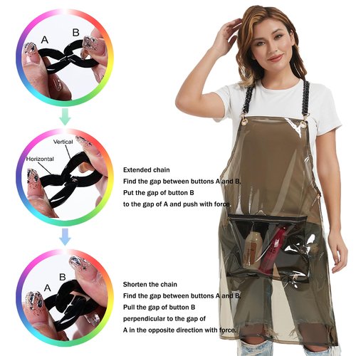 MIKI WELL Hair Stylist Apron for Women - Waterproof Barber Nail Tech Apron Hairdresser Hairstylist Salon Clear Aprons with Large Pocket, Black (22.83”W 29.5”L)