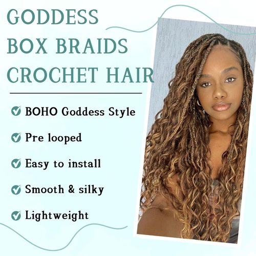 Goddess Bohemian Box Braids Crochet Hair - 18 Inch Crochet Braids with Curly Ends, 7 Packs Synthetic Braiding Hair Extensions for Black Women, M33/30/27