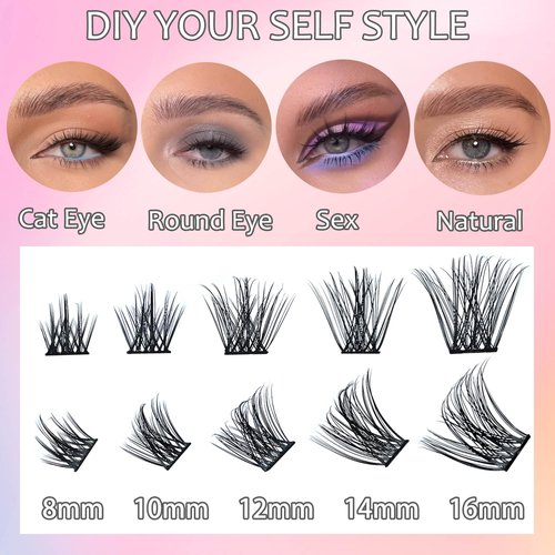 Lash Extension Kit D Curl Lash Clusters WHYBRAW Eyelash Extension Kit with 7 Days Long Lasting Bond Lash Bond and Seal 120 Pcs Natural Individual Lashes Kit with Cluster Lash Tweezers