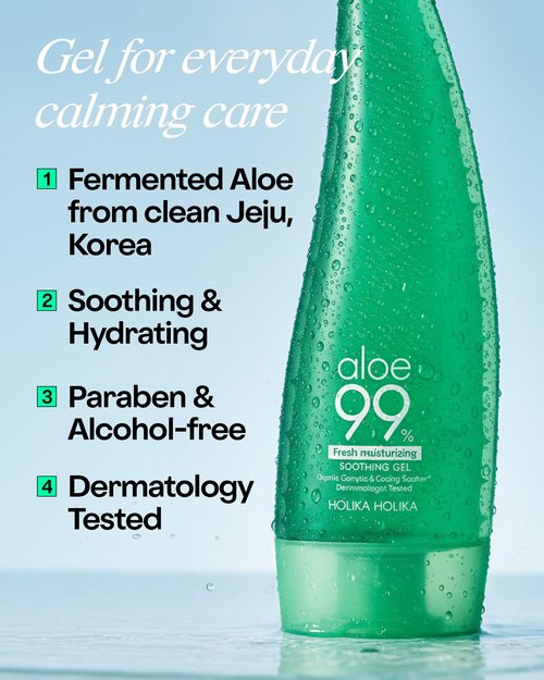 HOLIKA HOLIKA Aloe 99% Soothing Gel 2 Pack – Alcohol-Free Fermented Aloe & Cica Cooling Gel for Face Body Hair | Non-Sticky After Sun Gel, 7-Free Hypoallergenic Korean Skincare, 2 x 8.45 fl oz