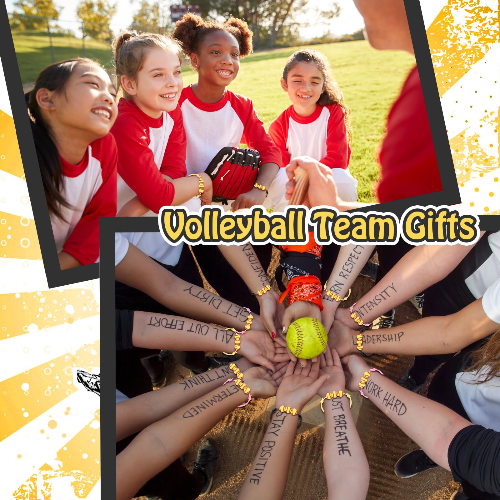 Yeyeplum 60 Pcs Softball Team Gifts for Girls Include 12 Softball Makeup Bags 12 Lip Balm 12 Makeup Mirrors 12 Lipstick Holder Keychains 12 Adjustable Bracelet for Sports Lovers