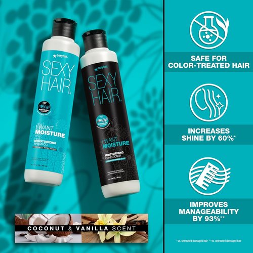 SexyHair I Want Moisture Shampoo & Conditioner Bundle - Tames Frizz & Boosts Shine | 10.1oz Each