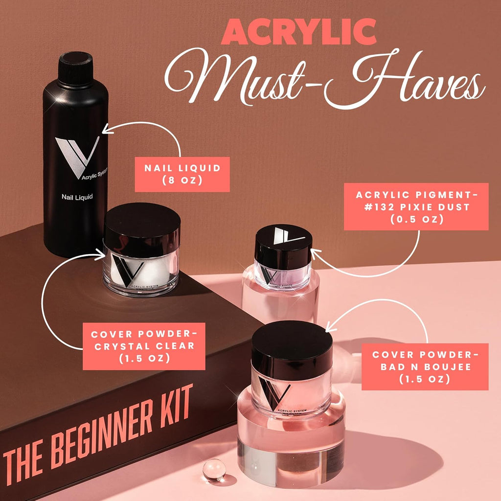 V Beauty Pure Acrylic Nail Kit - Complete Beginner Set with Gel Top Coat, Monomer, Dip Powder & More | DIY Salon Quality