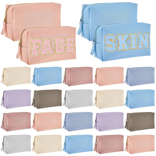 Cunno 24 Pcs Makeup Bag Bulk PU Leather Cosmetic Bag Makeup Pouch Plain Cosmetic Pouch Waterproof Toiletry Bags for Traveling Travel Purse Cosmetic Organizer (Morandi)