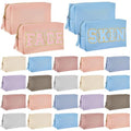 Cunno 24 Pcs Makeup Bag Bulk PU Leather Cosmetic Bag Makeup Pouch Plain Cosmetic Pouch Waterproof Toiletry Bags for Traveling Travel Purse Cosmetic Organizer (Morandi)