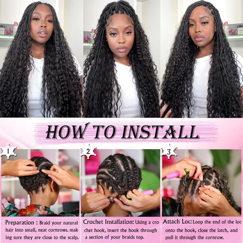 Goddess Locs Crochet Hair 18 Inch Faux Locs Crochet Pre-looped Boho Faux Loc with Curly Ends 8 Packs Long Bohemian River Loc Crochet Hair for Black Women(18Inch,1B#)