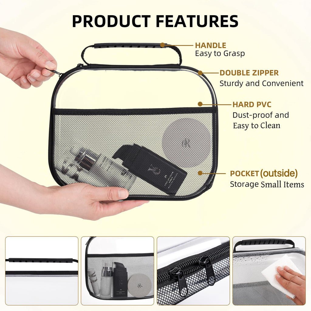 XULIONTS 3PCS Clear Hard Plastic Zipper Case, Portable Cosmetic Bag with Double Zipper, Waterproof Clear Toiletry Bag, Clear Hard Shell Zipper Case, Diaper Bag Organizing Pouches, Travel Toiletry Bag