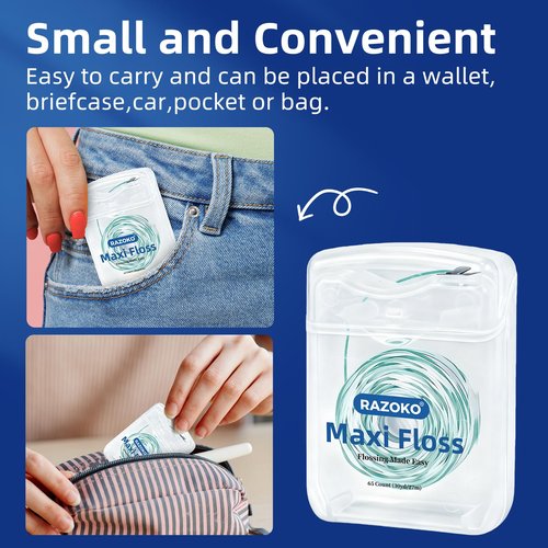 RAZOKO Threader Floss for Braces,Implants,Bridges-130 Count Pre-Measured Strands 2-in-1 Expanding Waxed Dental Floss for Deep Clean,Light Mint Flavored