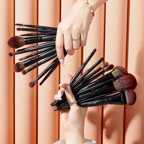 Jessup Makeup Brushes Set - Premium Synthetic 21-Piece Brush Set for Foundation, Eyeshadow & More | Black