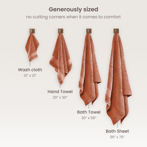 BIOWEAVES 100% Organic Cotton 700 GSM Plush 6-Piece Premium Towel Set GOTS Certified, 2 Bath Towels, 2 Hand Towels & 2 Washcloths - Burnt Orange