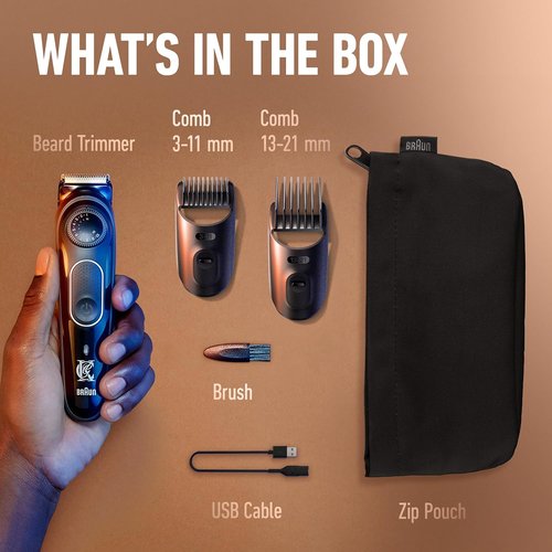 King C. Gillette Cordless Beard Trimmer - 3 Combs, Cleaning Brush & Travel Bag Included | Blue