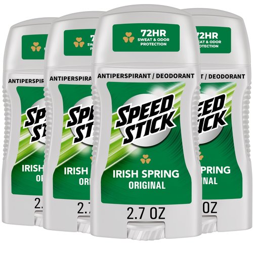 Speed Stick Antiperspirant Deodorant for Men, 72 HR Sweat & Odor Protection, Irish Spring Scent, 2.7 oz Stick (4 Pack)