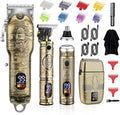 Soonsell Men's Professional Hair Clippers & Trimmer Set - T-Blade, Nose Trimmer, Foil Shaver, LCD Display | Bronze