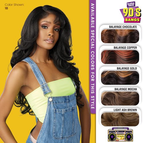 Sensationnel Butta Lace 90Sbangs Wigs - Unit 903 Glueless Wide Deep Part Synthetic Preplucked Hairline (1B OFFBLACK)