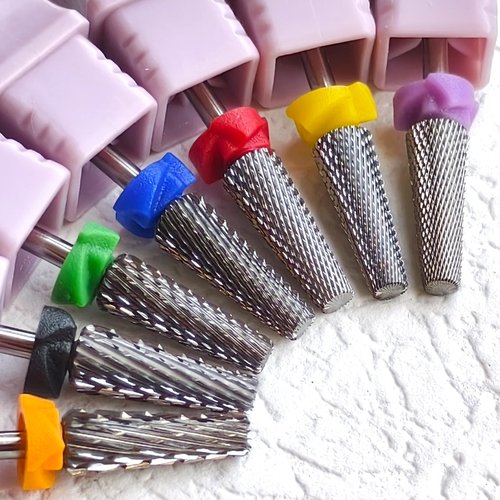 16mm 5 in 1 Tapered Barrel Nail Drill Bits, 3/32'' Safety Tungsten Carbide Bits for Professionals, Right & Left Rotation, Manicure Cuticle Gel Acrylic Removal Polishing, Technicians Bits, Double Fine