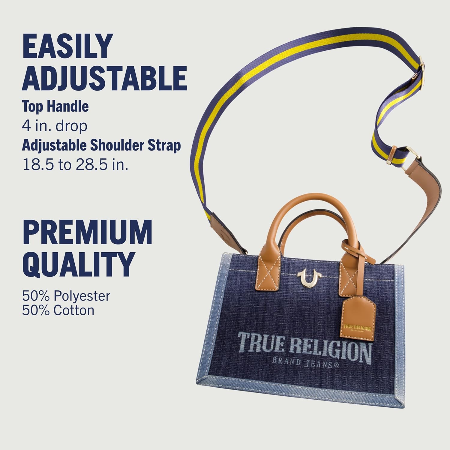 True Religion Women's Tote Bag - Medium Travel Purse with Adjustable Shoulder Strap & Horseshoe Logo