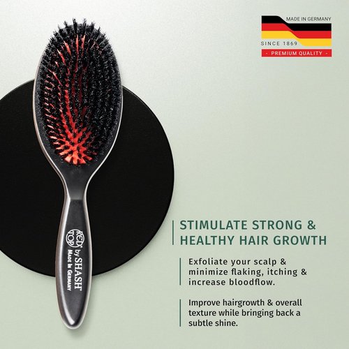 SHASH 100% First Cut Boar Bristle Hair Brush - Ideal for Fine to Thin Hair, Naturally Conditions & Improves Texture, Medium Size