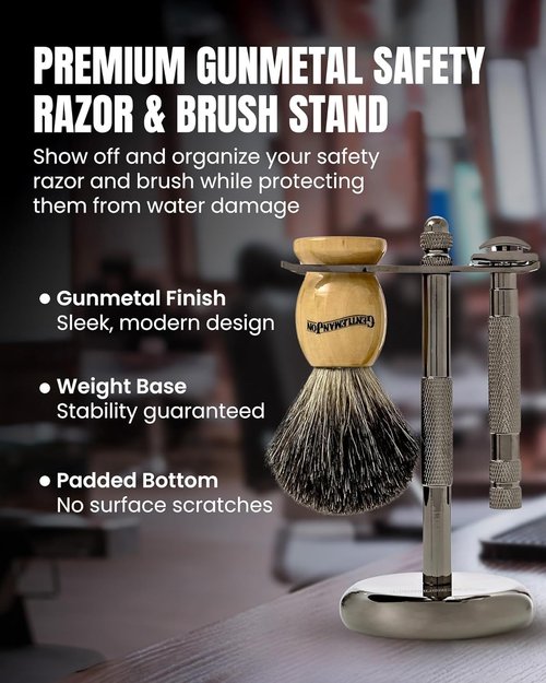 Gentleman Jon Shaving Stand - Heavy Duty Gunmetal Razor & Brush Holder with Weighted Base | Perfect for Wet Shave Kits
