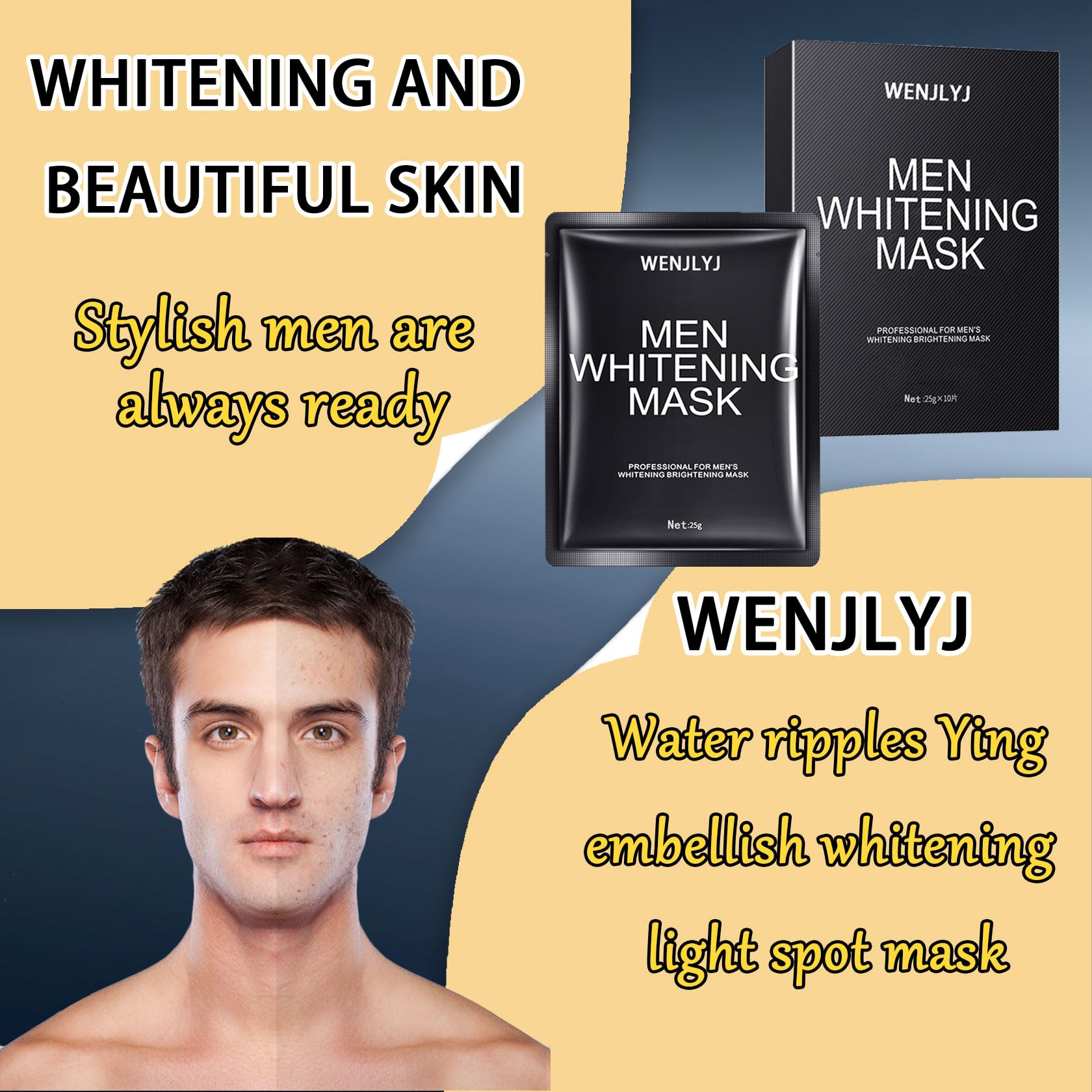 WENJLYJ Mens Face Sheet Mask Set,Hydrating Facial Sheet Masks Combo for All Skin Types,Moisturizing Mens Face Mask Skincare Gift Set for Him,Dad,Husband & Boyfriend (10 Pcs)