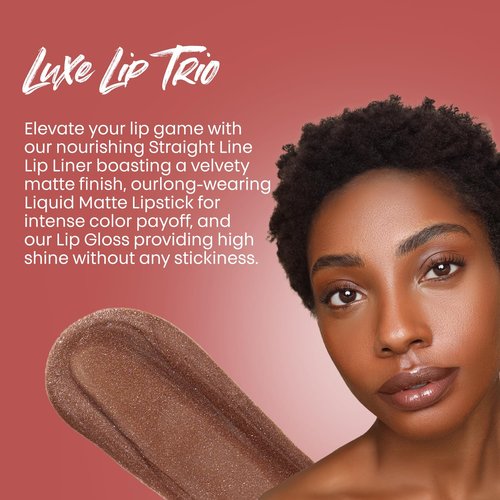 The Lip Bar Vegan Lip Kit, with Straight Livin' Lip Liner, Naturalista Liquid Matte Lipstick, and Extra Non-Sticky Lip Gloss, 3 pieces