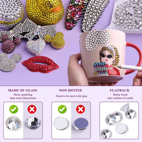 3000PCS SS16/4mm Crystal Rhinestones (Clear), Bedazzling Flatback Glass Rhinestones for Crafting DIY Nail Art Makeup Decoration, Gems Diomand Charms for Tumbler Shoes Clothing Mug