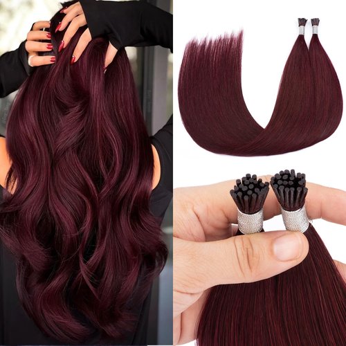 Senmy Itips Hair Extensions Human Hair Burgundy 22inch Remy Human Hair Extensions I tips 50g Itip Human Hair Extensions Wine Red Itip Microlink Hair Extensions For Women