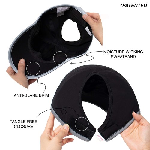 Ponyflo Performance Ponytail Running Hat Patented - Women's High Ponytail Hats - Baseball Cap Performance Ponytail Running Hat - Ponytail Hats for Women - Baseball Cap Women - Black
