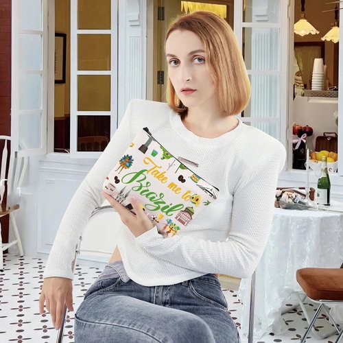 LEVLO Brazil Culture Travel Cosmetic Bag Brazil World Cup Souvenir Gift Take Me To Brazil Zipper Pouch Bag For Traveler (Take Me To Brazil)