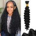 S-noilite Human Braiding Hair for Boho Braids 100% Unprocessed Brazilian Virgin Bulk Hair 2 Bundles/Pack 100g 18 Inch Deep Wave Bundles Human Hair for Bohemian Knotless Braids No Weft #1B