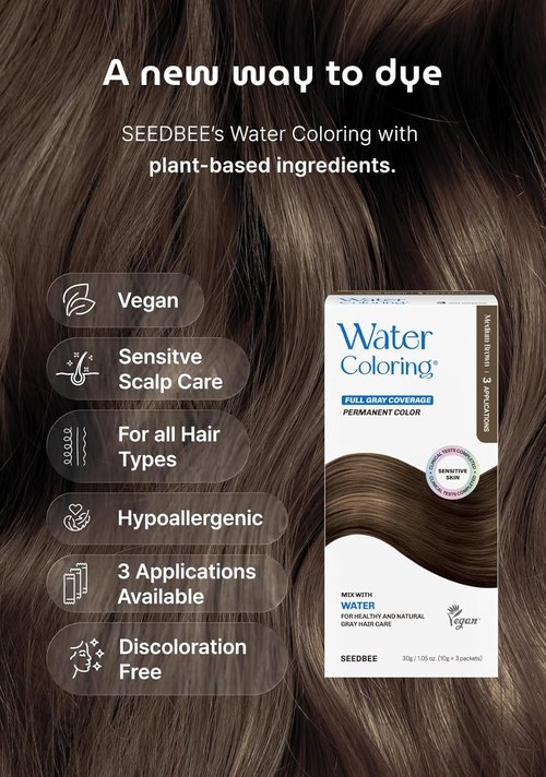 Skiennix Korean Permanent Hair Dye - Plant-Based Powder Color Kit for Gray Coverage | Medium Brown (3 Packets)