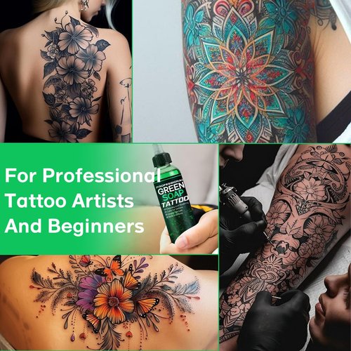 Green Soap Tattoo Concentrated 4OZ with Foaming Bottle 120ml, Tattoo Soap Supplies for Piercings and Clean Skin, Effective & Gentle (Green)