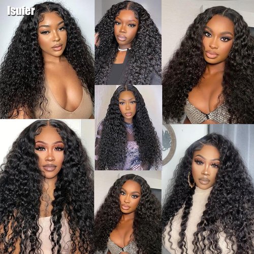 Isufer 6x6 Closure Water Wave Frontal Hd Transparent Lace 10 Inch Pre Plucked Natural Hairline With Baby Hair High Density Wet And Wavy Brazilian Virgin Human Hair