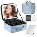 PRALENA Portable Travel Makeup Bag with Mirror and Light - 3 Colors,Adjustable Brightness Spacious Cosmetic Organizer,Mermaid Shine Blue