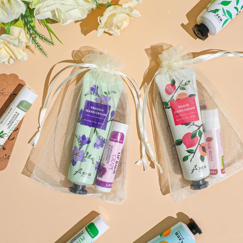 AZEN 8 Sets Bulk Gifts, Hand Cream and Lip Balm Bulk Set with Organza Bag Thank You Card, Baby Shower Wedding Gifts for Guests, Bridal Wedding Favors, Valentines Gift for Women
