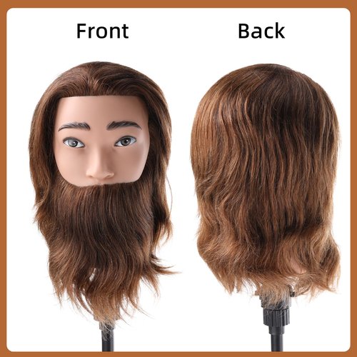 Male Mannequin Head with 100% Human Hair Barber Mannequin Head Hairdresser Training Doll Manikin Head for Men Hair Styling and Practice
