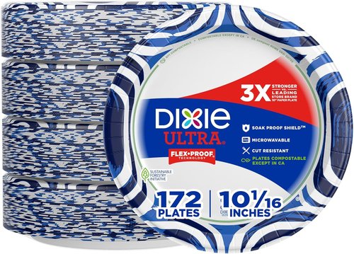 Dixie Ultra Large Paper Plates - Heavy Duty, Microwave-Safe, Soak-Proof | 10 Inch, 172 Count