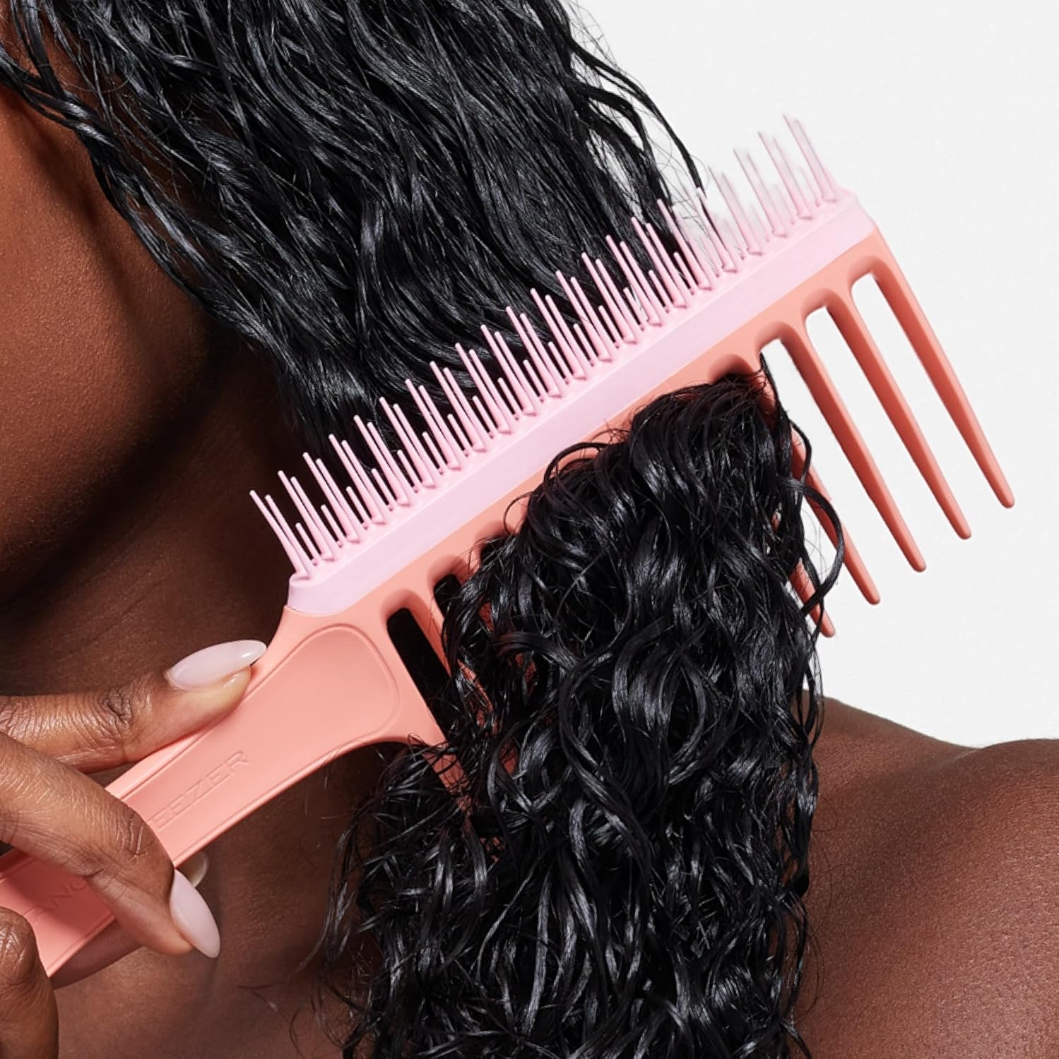 Tangle Teezer Wide Tooth Comb - Double-Sided Detangler for Curly Hair Types 3C to 4C | Peach