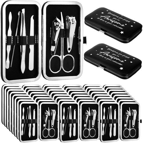 Lanties 24 Set Manicure Kit Bulk Steel Nail Clippers 7 in 1 Stainless Grooming Nail Kit Christmas Appreciation Gift Bulk Professional Pedicure Tool for Adults Women Men Employee Personal Care(Black)