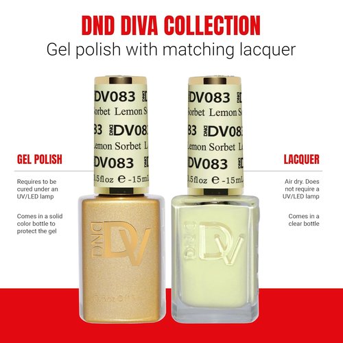 DND Gel Polish Set - Coquette Collection | UV/LED Gel & Air Dry Nail Lacquer Duo - 083 Lemon Sorbet, 0.5 Fl Oz
