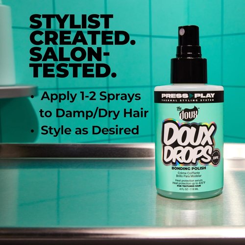 Doux DOUX DROPS Bonding Polish Spray - Anti-Humidity Hair Smoother & Heat Protectant for Curly Hair - 4 oz