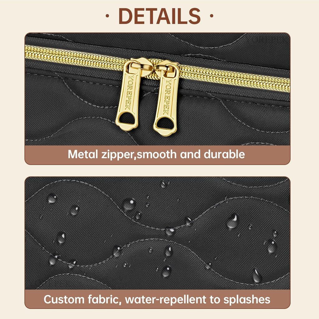YOREPEK Travel Makeup Organizer Bag, 2-Layer Cosmetic Bags for Women, Portable Makeup Box Cases for Daily Use, Skincare, Brushes, Powders, Palettes, Makeup Tools– cosmetiquera para maquillaje，Black