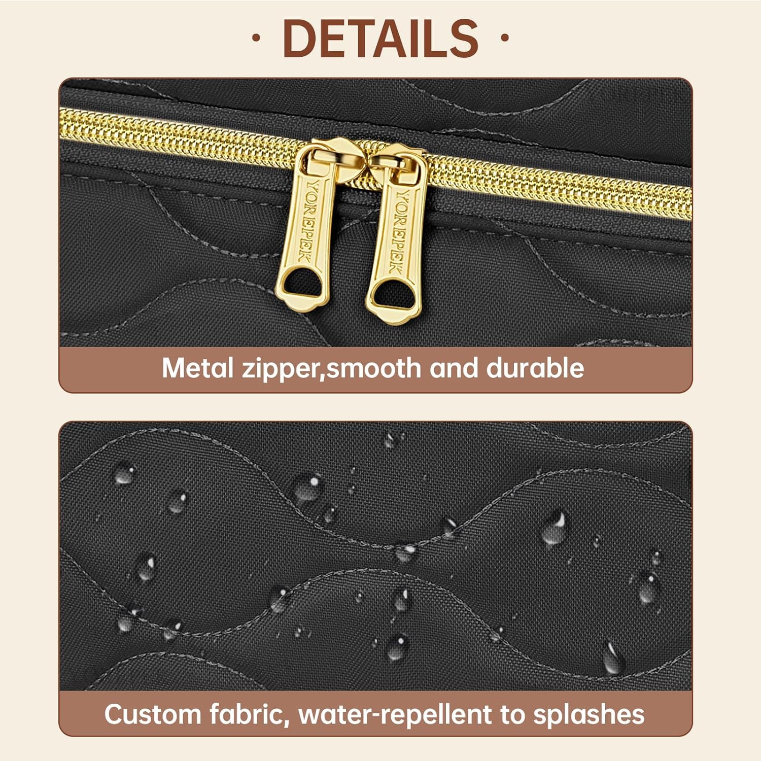 YOREPEK Travel Makeup Organizer Bag, 2-Layer Cosmetic Bags for Women, Portable Makeup Box Cases for Daily Use, Skincare, Brushes, Powders, Palettes, Makeup Tools– cosmetiquera para maquillaje，Black